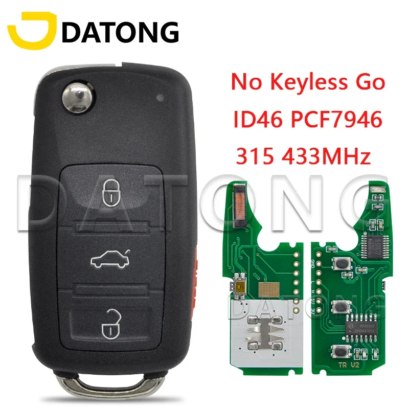 

Datong World Remote Control Car Key For VW Volkswagen Touareg ID46 PCF7946 315MHz 433MHz Replacement Flip Non elss Go