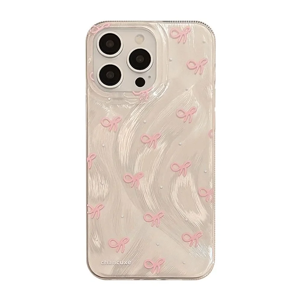 Ins Pink bow tie Phone Case For iPhone16Pro Max15 14 13 12 11 XR XS Max78Y2K Light luxury Feather gauzeSoft anti fall Phone Case