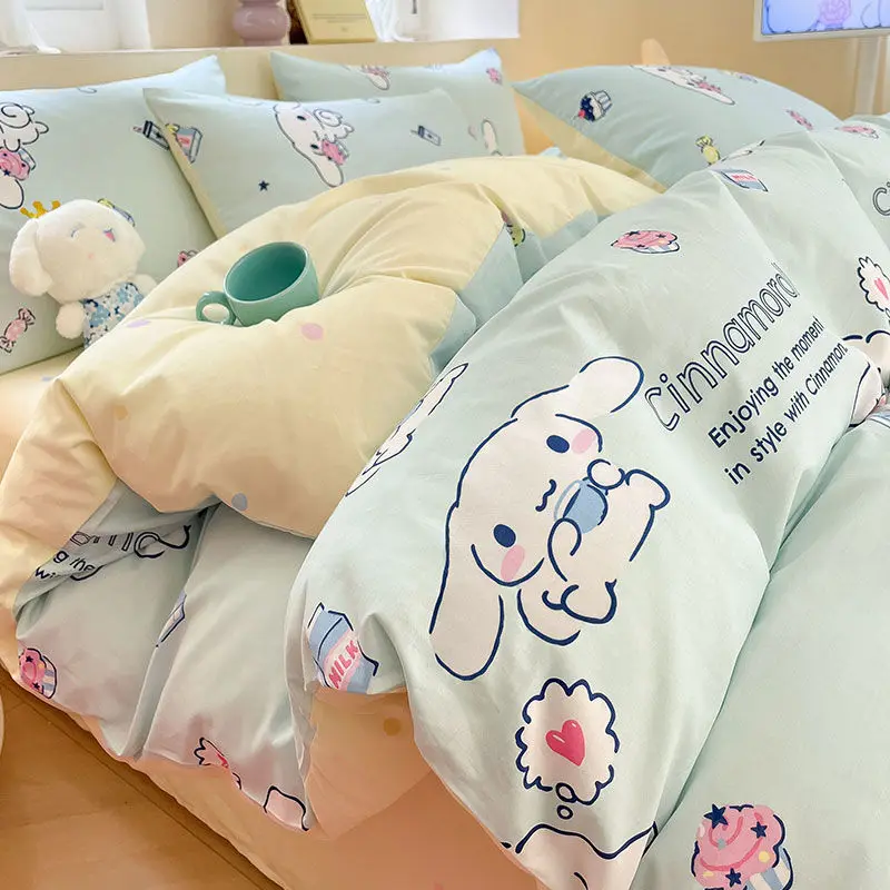 

Cinnamoroll 100% Cotton Bed Four-piece Set Cartoon Sanrio Series Cotton Kids Bed Sheet Quilt Cover Pillowcase 3-piece Set