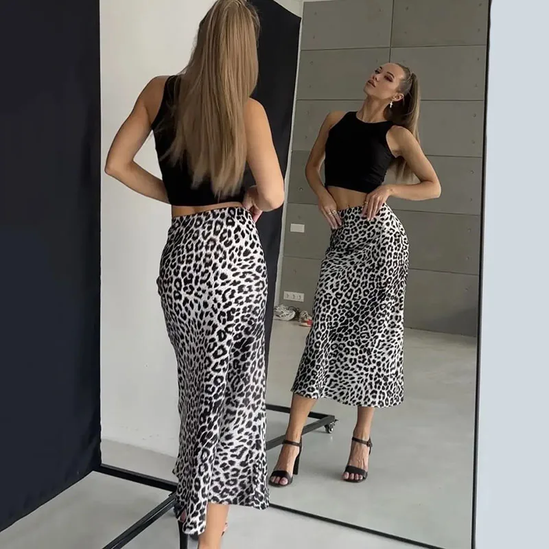 Faldas con estampado de leopardo a la moda para mujer, faldas por debajo de la rodilla de cintura alta con manchas Vintage, ropa de calle informal para mujer, faldas de vestir sexis para mujer