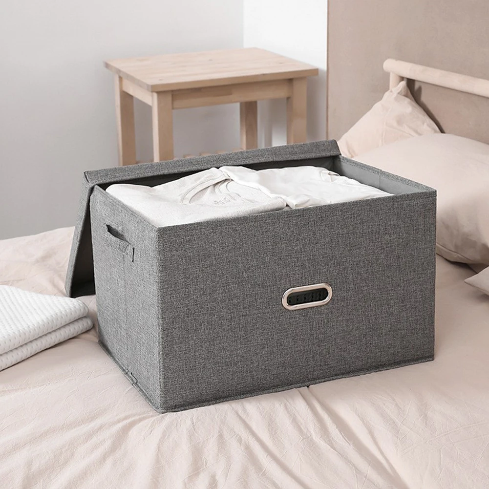 Boîte de Rangement Pliable en Tissu Coton et Lin Lavable de Grande Capacité, mir à illant avec Couvercle