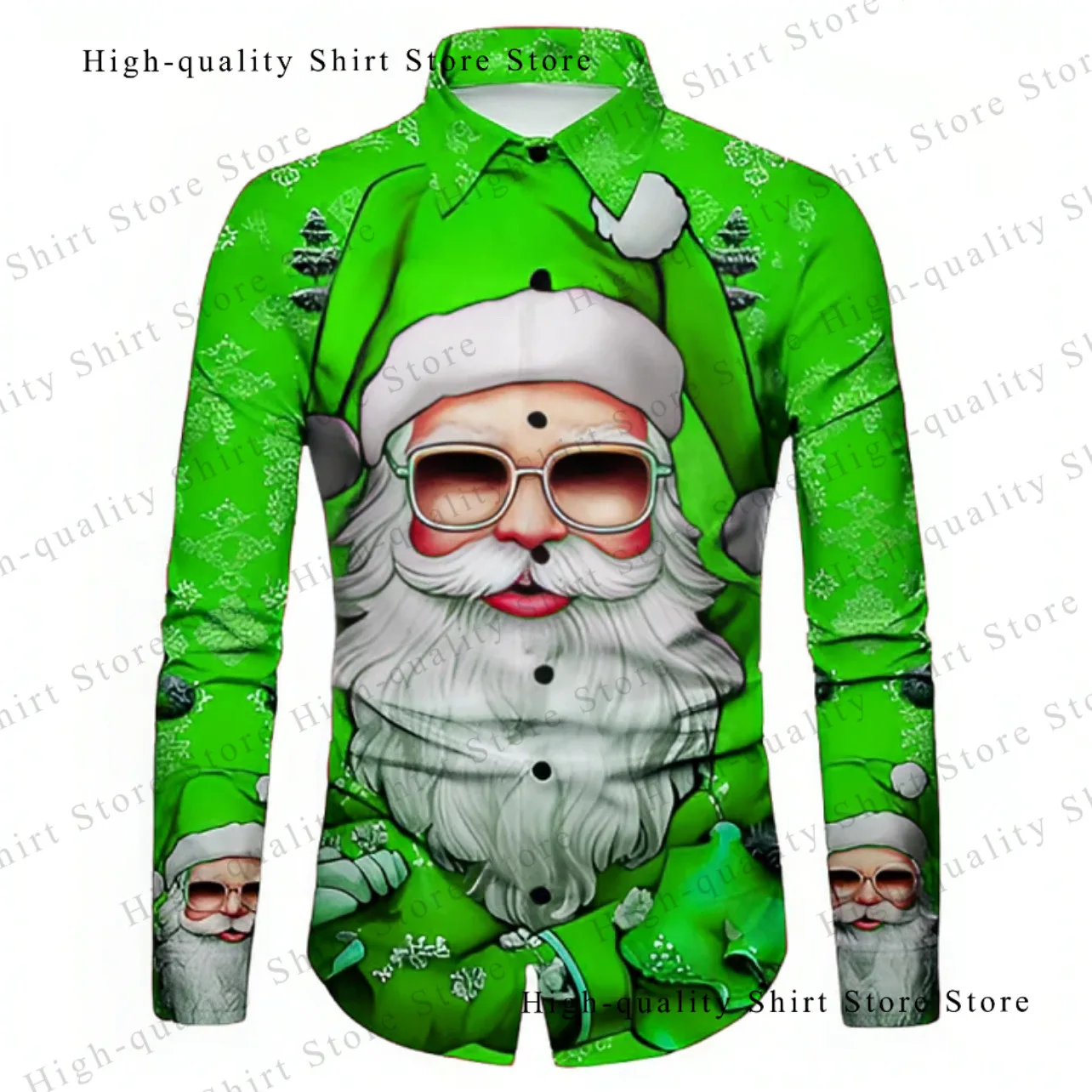 Men's Santa Claus shirt, comfortable, breathable, fashionable, plus size Christmas long sleeved shirt with collar design