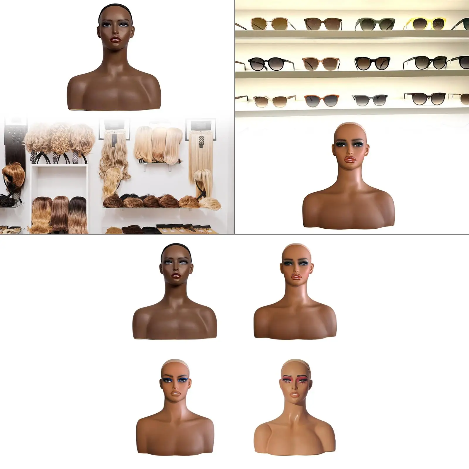 رأس عارضة أزياء للعرض والإكسسوارات بقاعدة ثابتة للأوشحة والمجوهرات #2