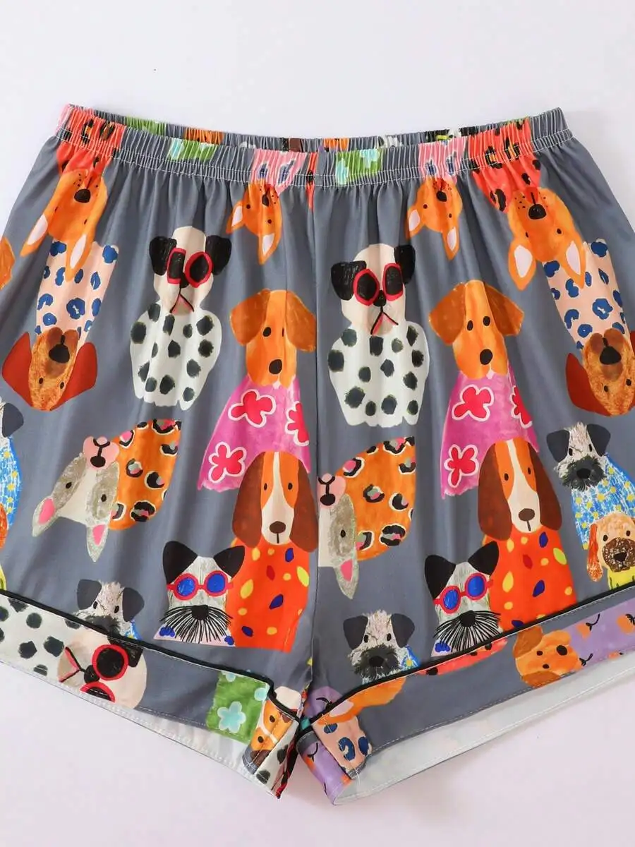 

Womens Cartoon Dog Print Pajama Shorts Set Breathable Comfort Loungewear