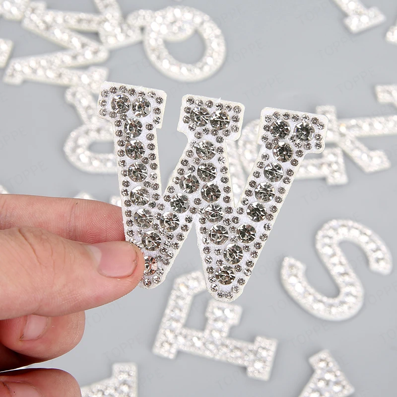 New！Silver Pearl Rhinestone English White Letter Patches BRIDE Iron on Stickes Applique 3D Handmade Beaded Stripe Badge DIY Name