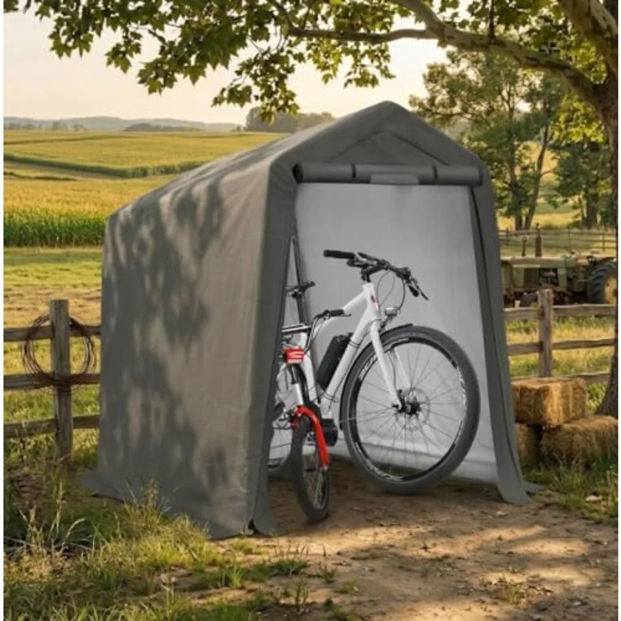 6' x 7' Outdoor Portable Storage Shelter Shed, Grey weather-resistant polyethylene with reinforced frame and rust-proof hardwar