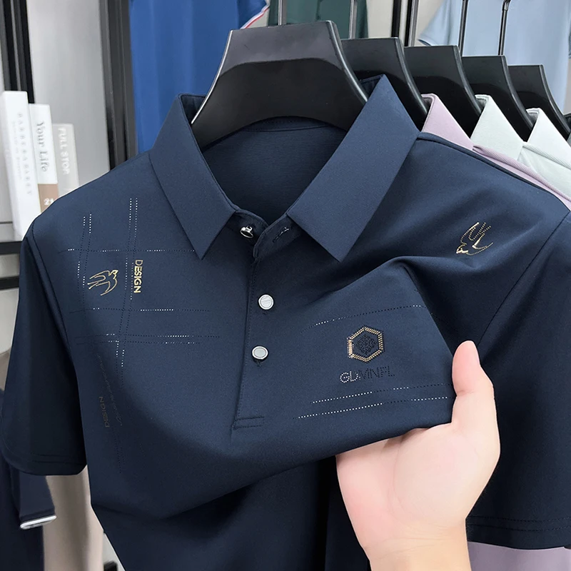 Men's Luxury Quality Printed Lapel Polo Shirt Summer Business Casual Short Sleeved Cool Non marking Non iron T-shirt Men's Wear view 6