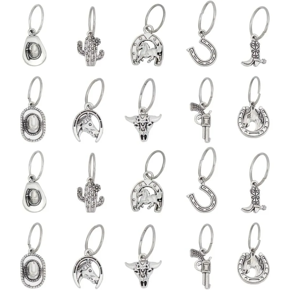 80pcs Western Cowboy Pendant 10Style Silver Alloy Charms Ox Head Boot Horse Cactus Pendant Kit Cattle Mini Cow Charms making kit