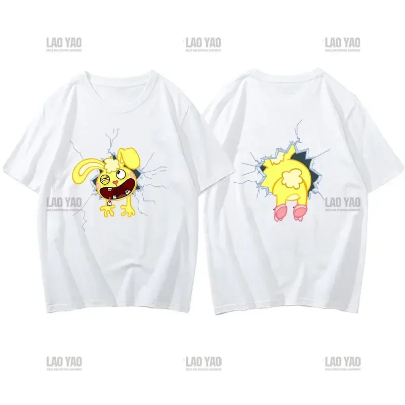 Kawaii Fun Animated Graphic T-shirt Hug Happy Tree Friends Neutral T-shirt Printed Short Sleeve Couple Single Item