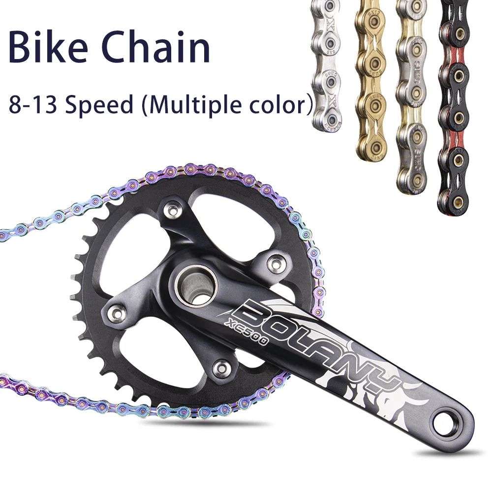 

Bolany Bicycle Chain 8 9 10 11 12 13 Speed Titanium Gold Silver Rainbow Mountain Road SUMC Bike Chains Parts 116/126 Links