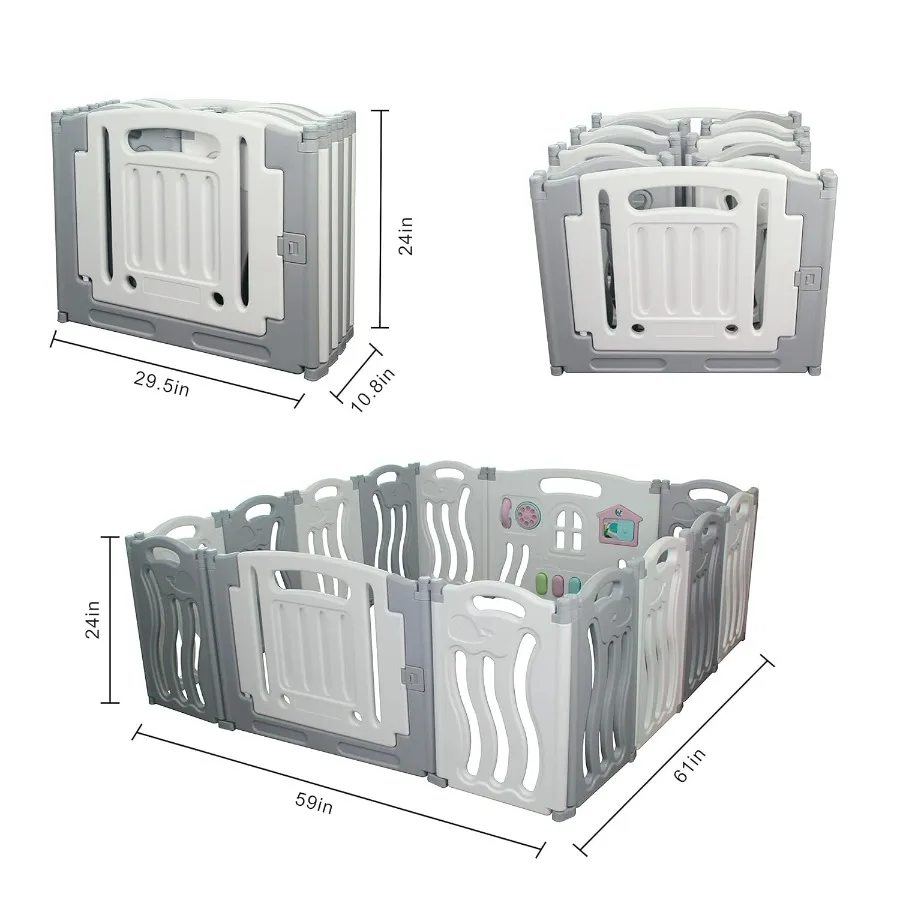 Box per bambini Centro attività Sicurezza Gioca Cortile Casa Interno Esterno Nuova penna 14 pannelli Bianco oceano