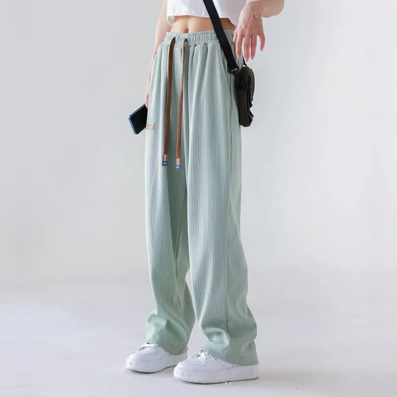 أزياء Sweatpants المرأة الحرير الجليد رقيقة فضفاضة أزياء رياضية عارضة عالية الخصر مستقيم تنوعا بلون السراويل الطويلة #1