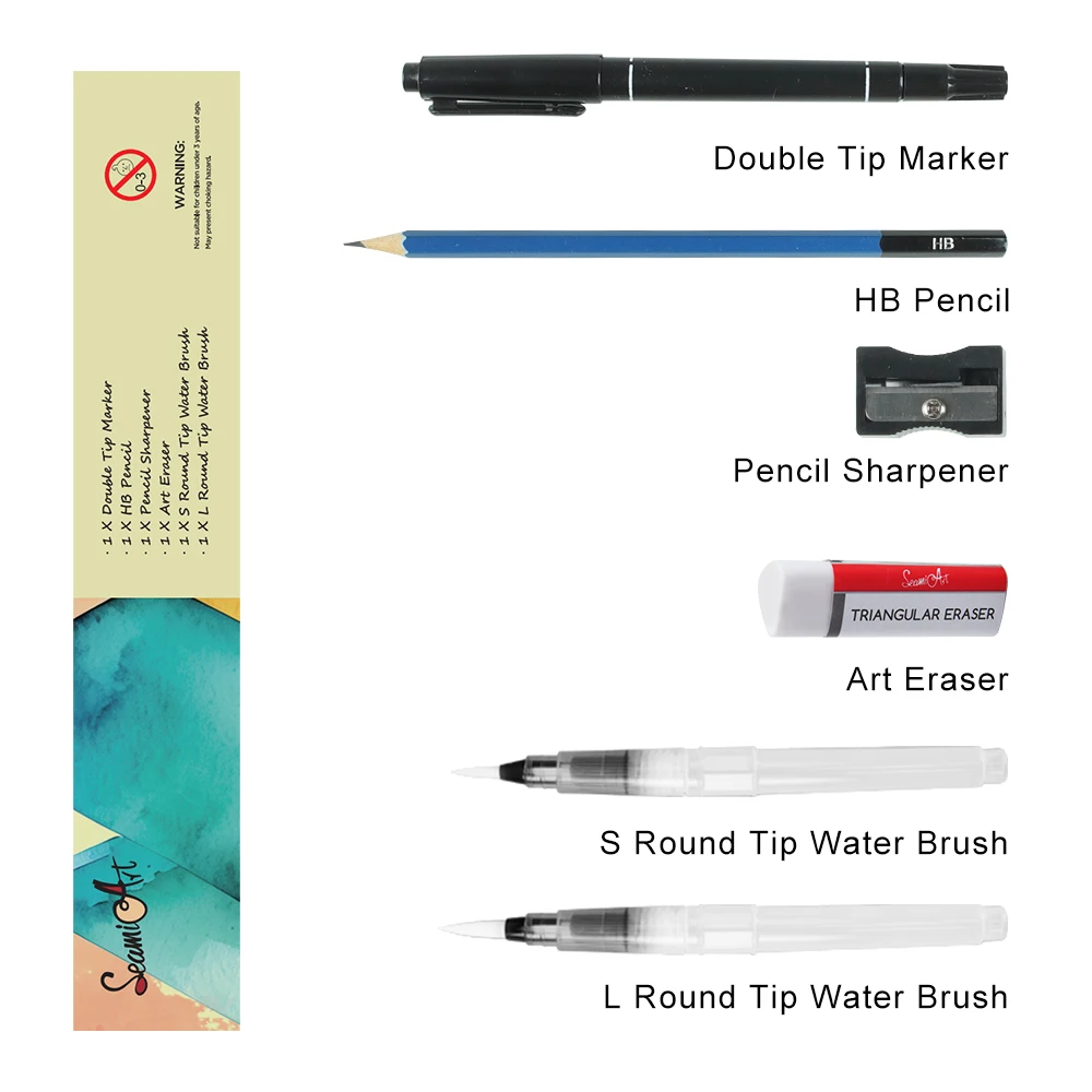 Seamiart 100-Farben-Geschenkset aus festem Aquarell, Aquarellpigmente mit Pinsel, Malpapiere zum Zeichnen, Kunst, Farbzubehör – Detail 8