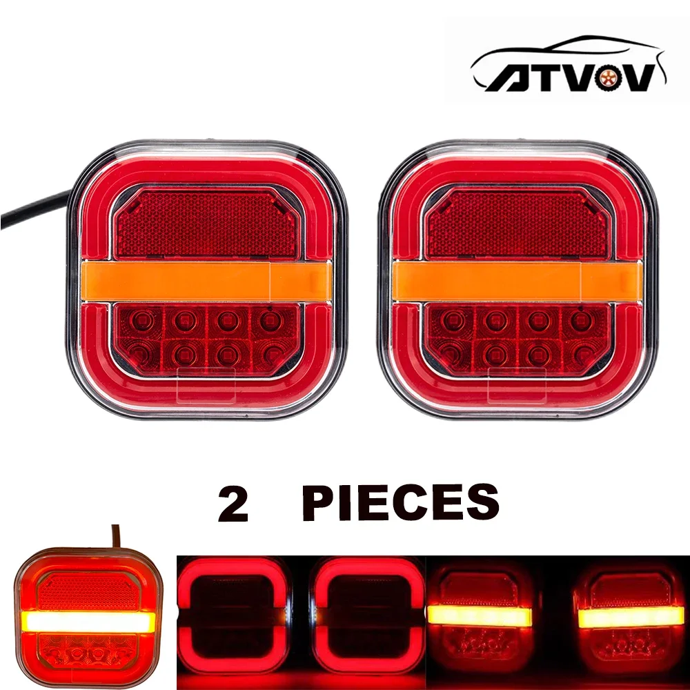 ATVOV 2PCS 4 Inch LED Truck Trailer Tail Light Rear Side Brake Stop Turn Signal Indicator Lamp Waterproof Lorry Boat Van RV 12V