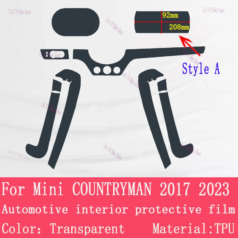 

For Mini COUNTRYMAN 2017-2023 Car Interior Center console Transparent TPU Protective film Anti-scratch Repair film Accessorie