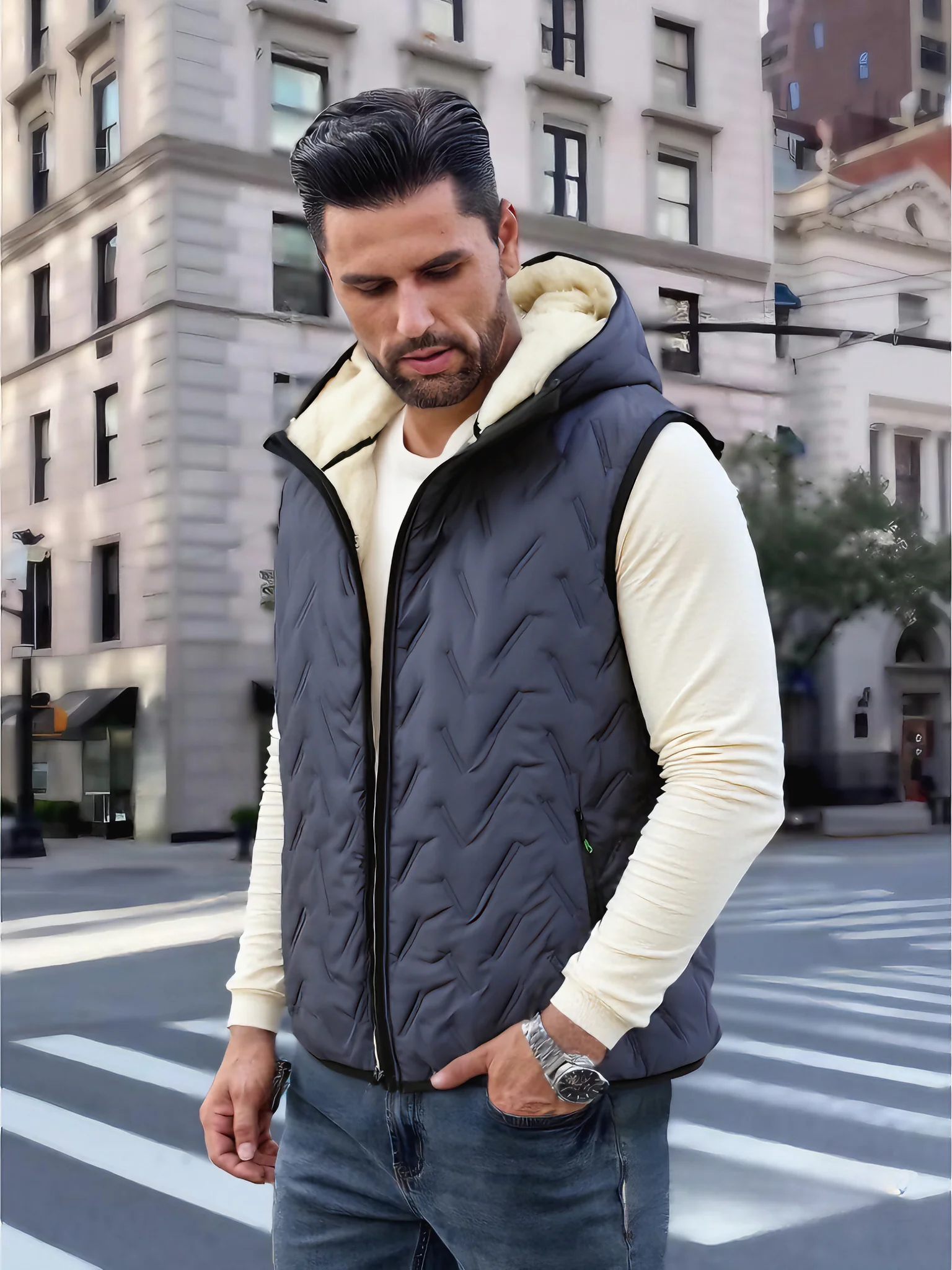 

Heat Work Hooded Fleece Vest Men Winter Clothes Man Men's Padded Jackets Running Vests Winterize Heated Gilet Male Coat Clothing