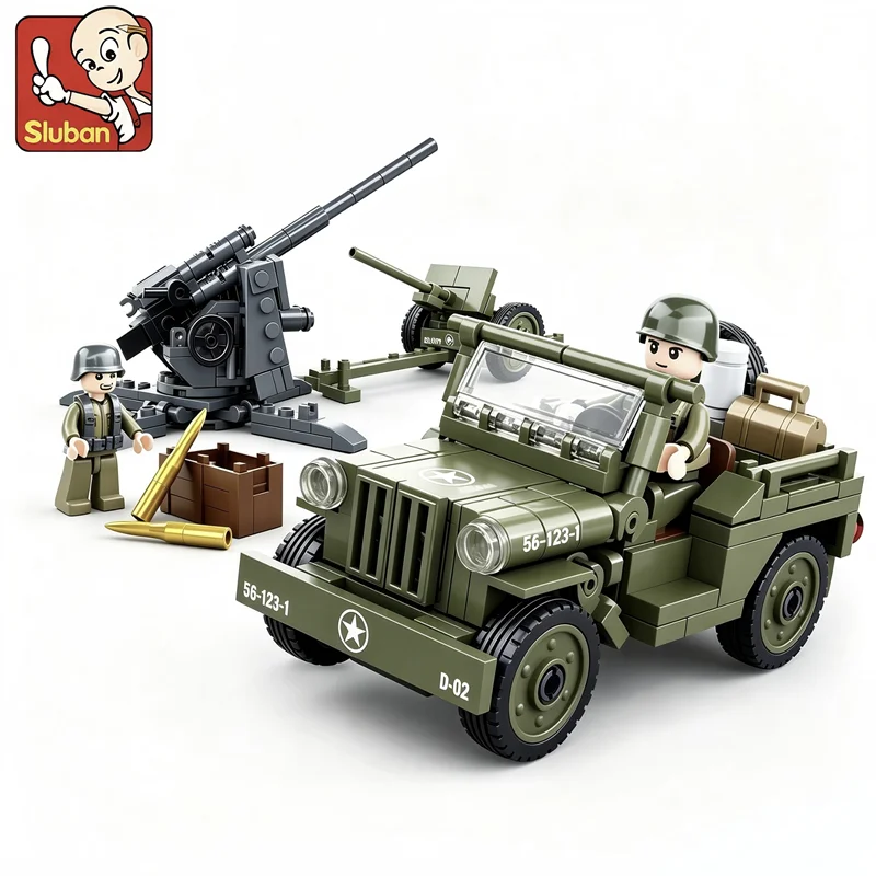 Sluban Assembly Building Blocks Set, Off-road Vehicle & Artillery Model Educational Building Toy for Hobby Collection