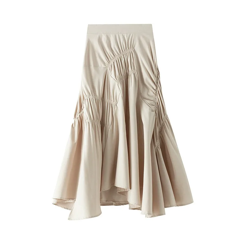

2026 Fashion Irregular Pleated Skirt Women's Big-hem Maxi Skirts Spring Summer Elegant Elastic-waist Falbala Fold A-line Skirts