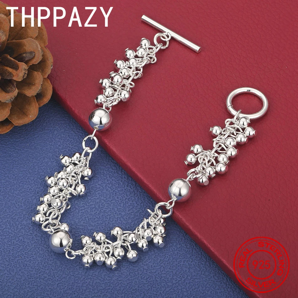 

THPPAZY 925 Sterling Silver Smooth Grape Beads Bracelet For Women Birthday Christmas Party Gift Fashion Trend Jewelry