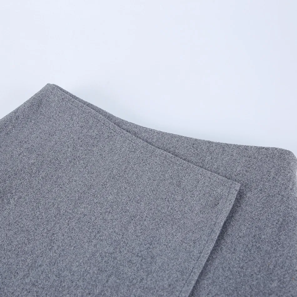 Herbst Winter Neue Damen-Pendlerkleidung Grauer Woll-Midirock Eleganter Hochtaillierter Knopf-Schlitzrock für Damen – Detail 22