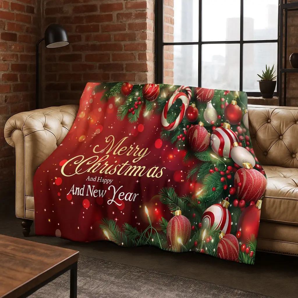 3D Merry Christmas Tree Santa Claus Cartoon Flannel Soft Warm Throw Blanket for Bedroom Living Room Bed Camping Picnic Gift