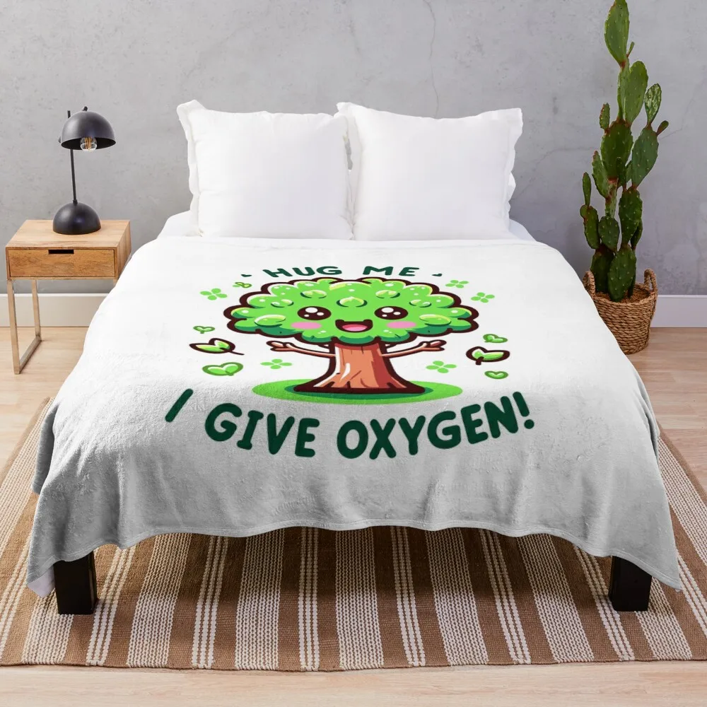 

Kawaii Tree with Text Hug Me, I Give Oxygen Throw Blanket Thin wednesday Blankets