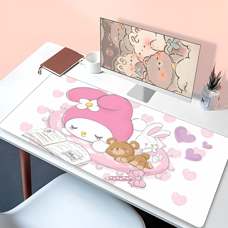 

Большой коврик для мыши Kawaii M-my M-melody, ковер для ноутбука, ПК, геймера, коврик для клавиатуры, XXL, коврик для мыши с героями мультфильмов, край белой кисточки, резиновый коврик для стола