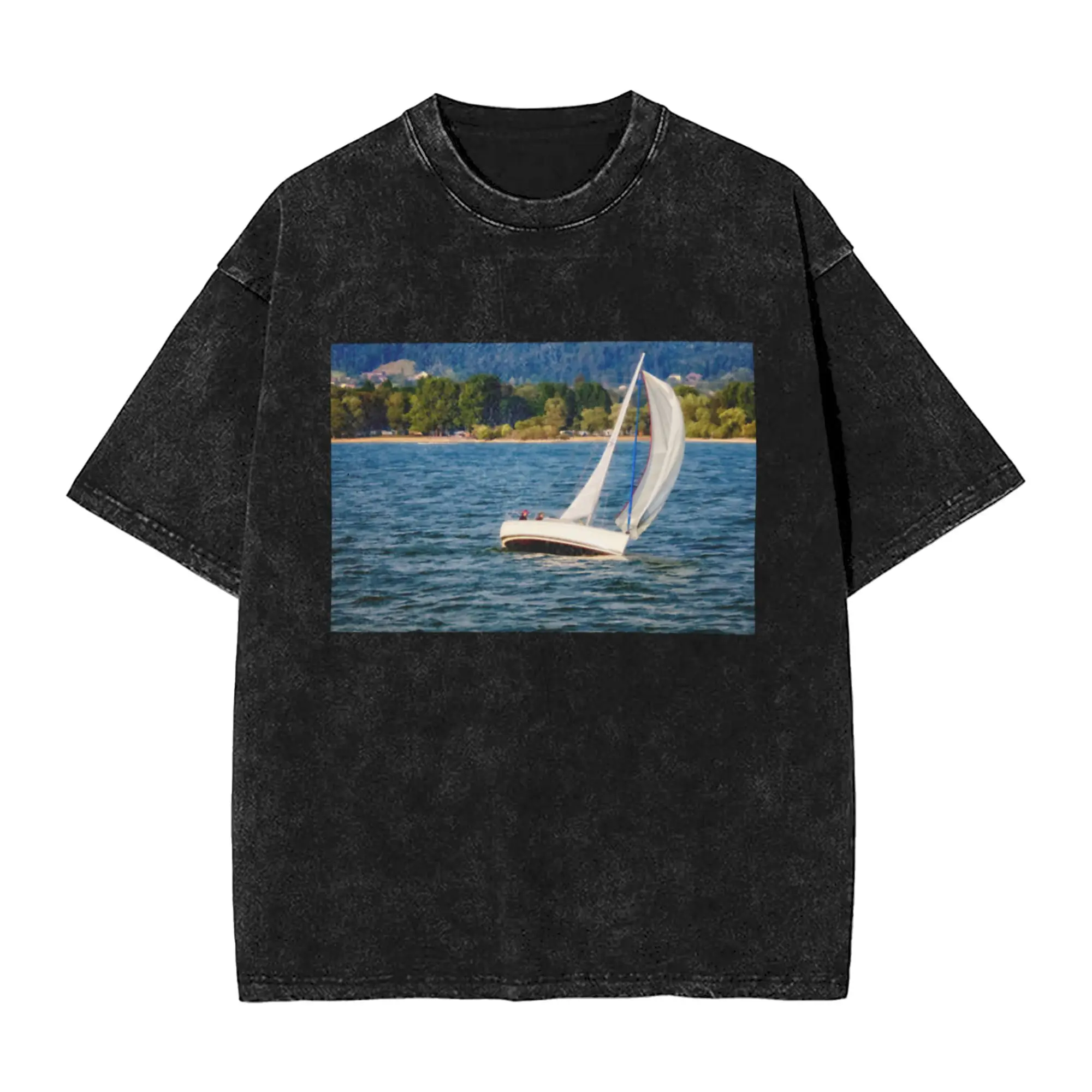 Summertime on Lake Constance  Germany Classic Trendy A Washed T Shirt Men's Women's Oversized Cotton Tees Tops