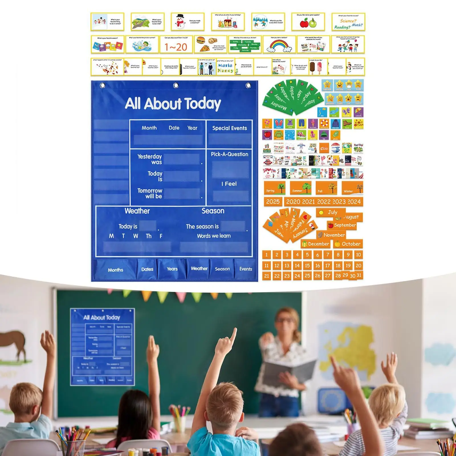 Weer- en kalenderzakdiagram Educatieve zakdiagram voor kleuters