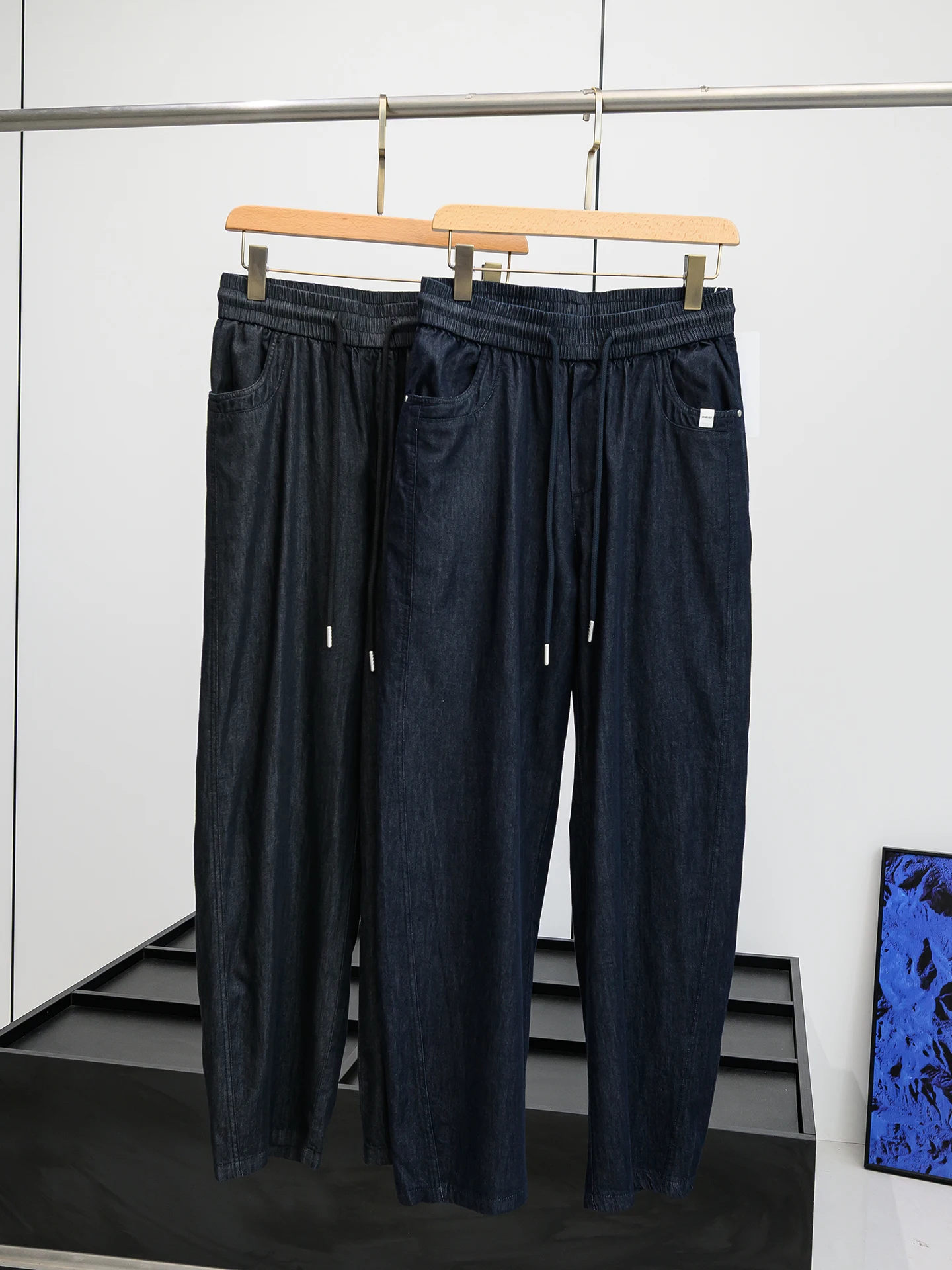 

Mixed Thin Men's Fashionable Loose Jeans Spring Summer Wide Leg Pants Elastic Waistband Comfortable Breathable