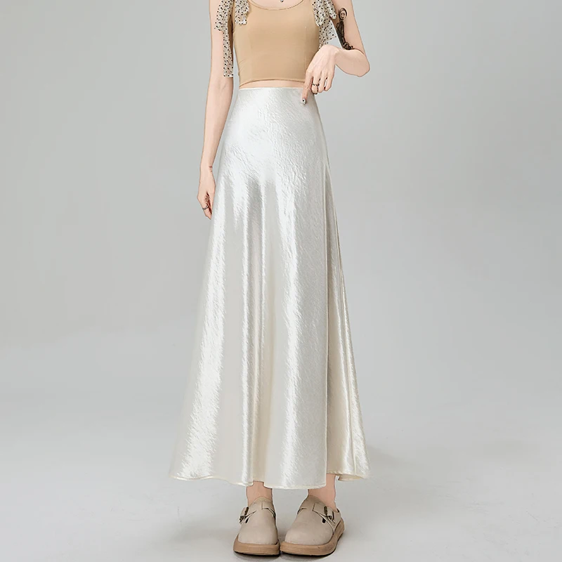 Satin fishtail skirt, half skirt, women's high waist, A-line, hip covering, hip hugging, mid length skirt