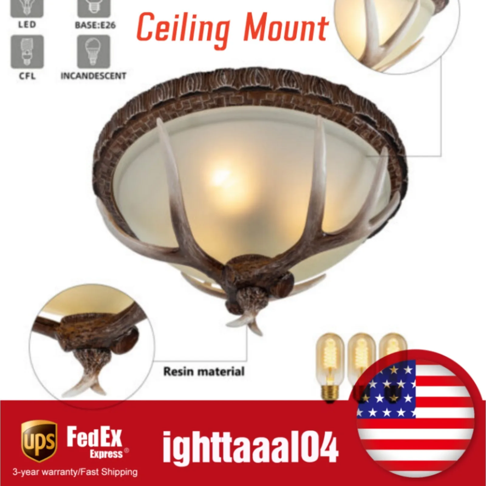 

Antler Glass Semi Flush Mount Fixture Ceiling Lighting, 3-Light Bronze Rustic Antler Bowl Style Ceiling Light 110V