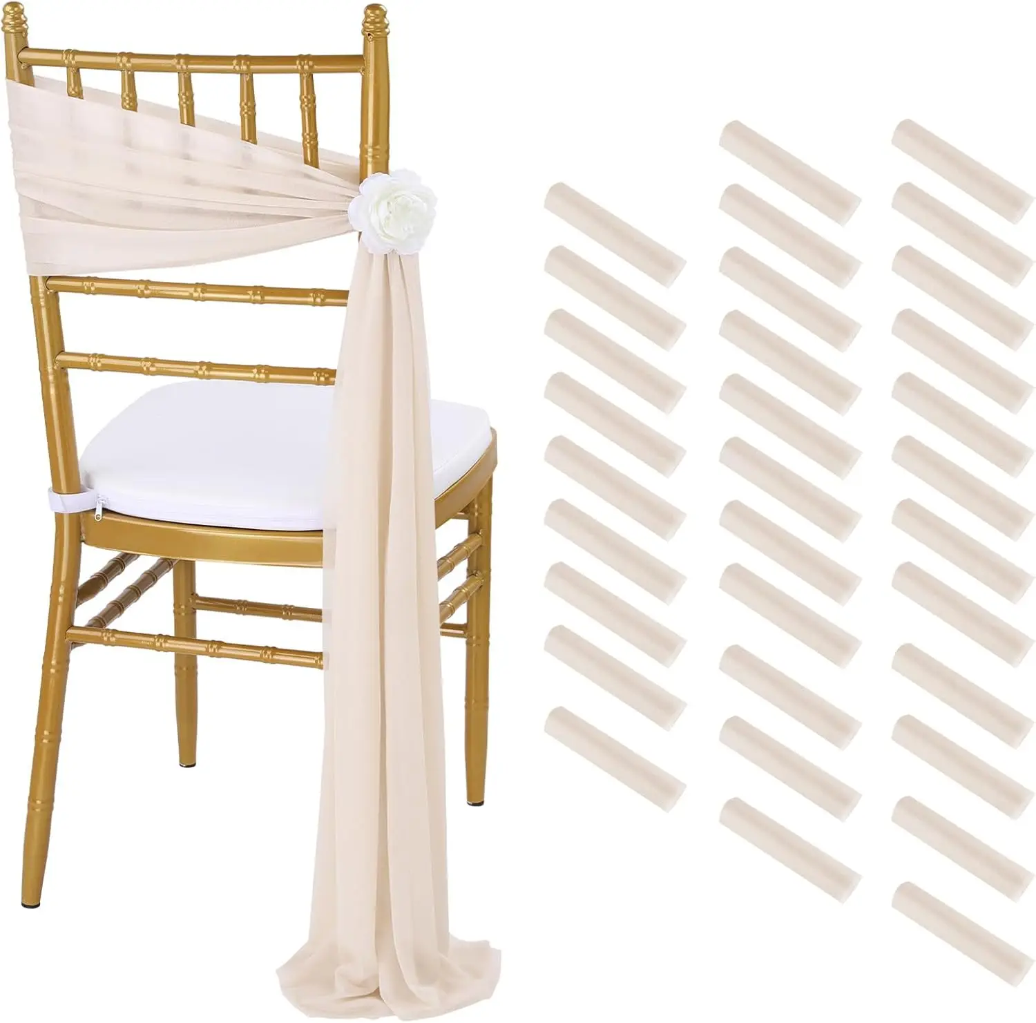 

Wedding Chair Sashes Aisle Covers: Chiffon Chair Covers 48 Packs 8ft Sheer Champagne Drapes Bulk for Ceremony Reception Decor