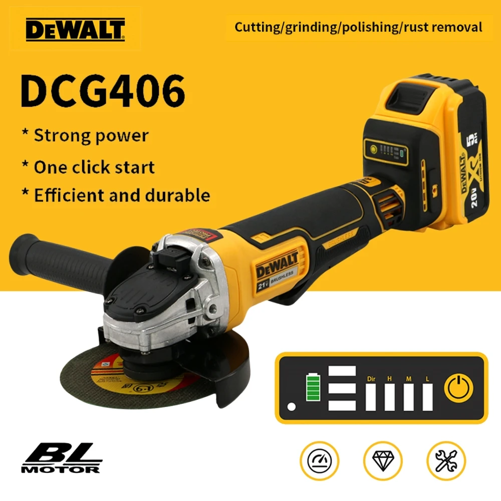 DEWALT DCG406 125/100MM Brushless Cordless Angle Grinder 20V Power Tools 9000RPM Maglev Metal Cutting Charging Angle Grinder