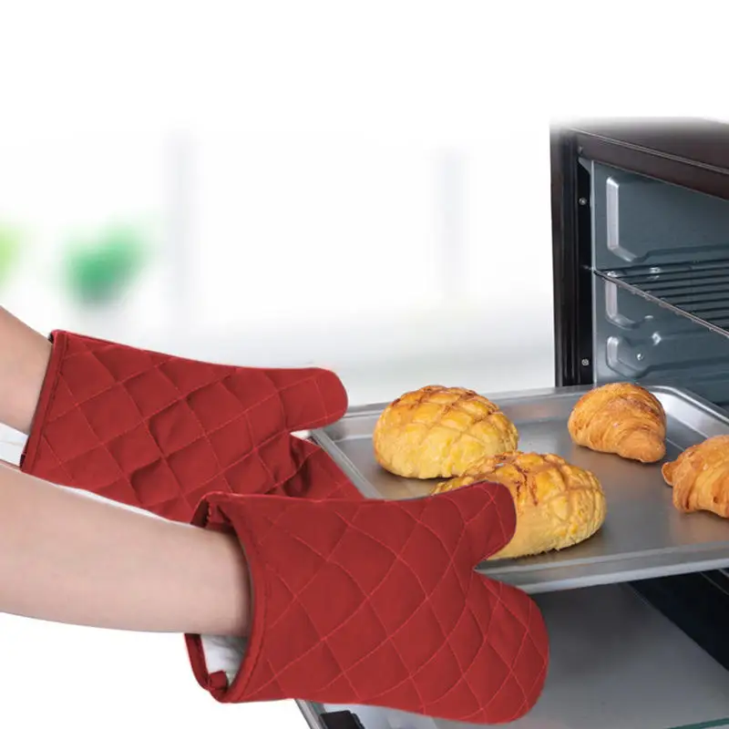 2Pcs Oven Mitts Kitchen Oven Microwave Gloves High Heat Resistant Long Oven Mittens Anti-scalding Cloth Gloves