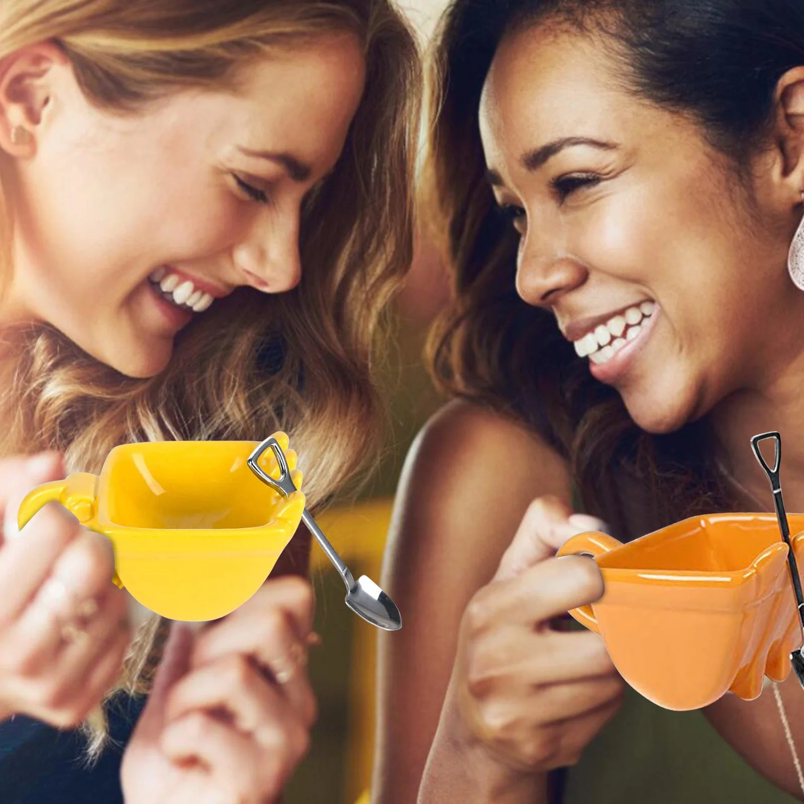 340ml Novel Ceramics Mugs Excavator Bucket Model Coffee Mug With Spade Shovel Spoon For Dessert Funny Mugs Cake Cup Gift Canecas