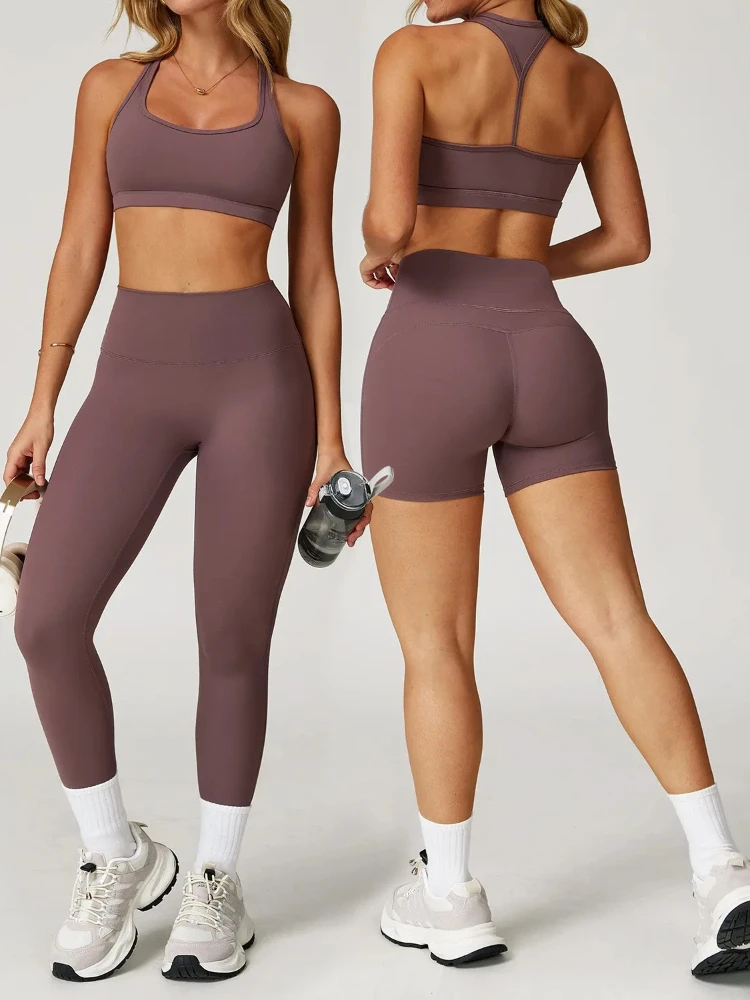 

Women Yoga Shorts Set High Waist Flare Leggings Sport Hollow Back Bra Gym Workout Running Active Wear Fitness Suit Wide Pant