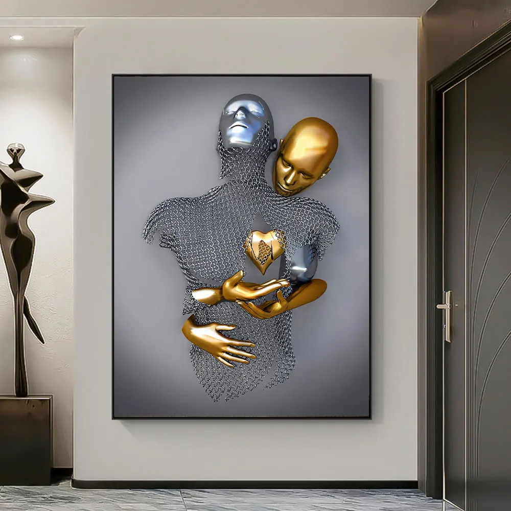 Modern Wall Art Poster Prints Romantic Metal Figure Statue Canvas Painting Picture For Living Room Home Decoration