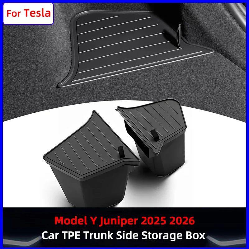 

2PCS Rear Trunk Storage Bins for Tesla Model Y Juniper 2025 2026 Interior Accessories TPE Trunk Rear Side Storage Box Organizers
