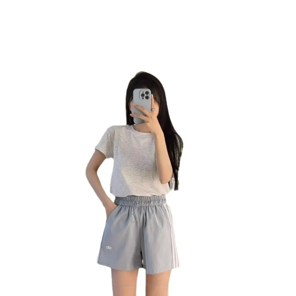 

Buxiaojiu Korean Style Women's Short-Sleeved T-Shirt Right Shoulder Slim Fit Pure Color Versatile Top for Summer