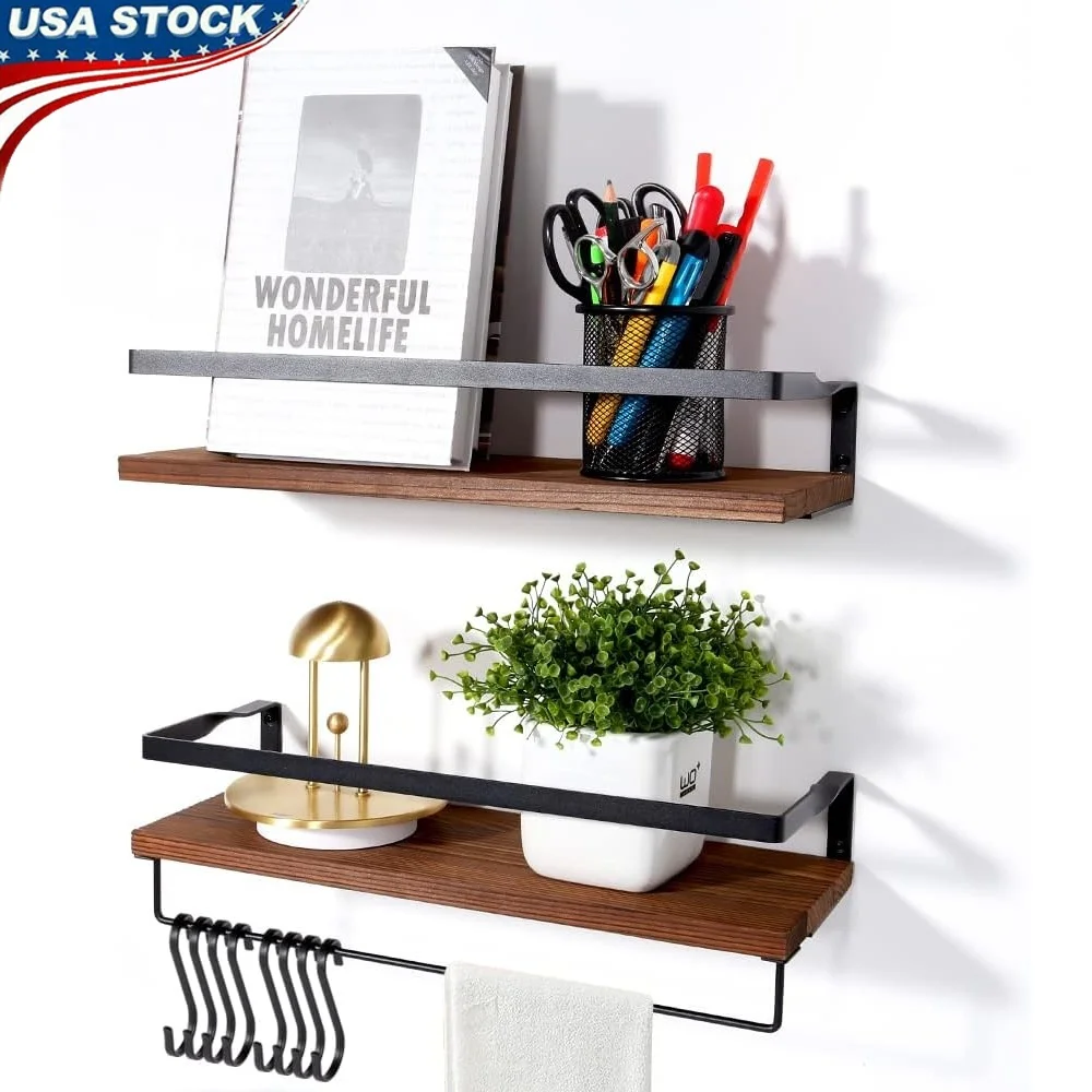 

Плавающие полки, настенный органайзер для хранения, держатель для полотенец, 8 крючков, кухонная полка для специй, прочная металлическая конструкция, простая сборка