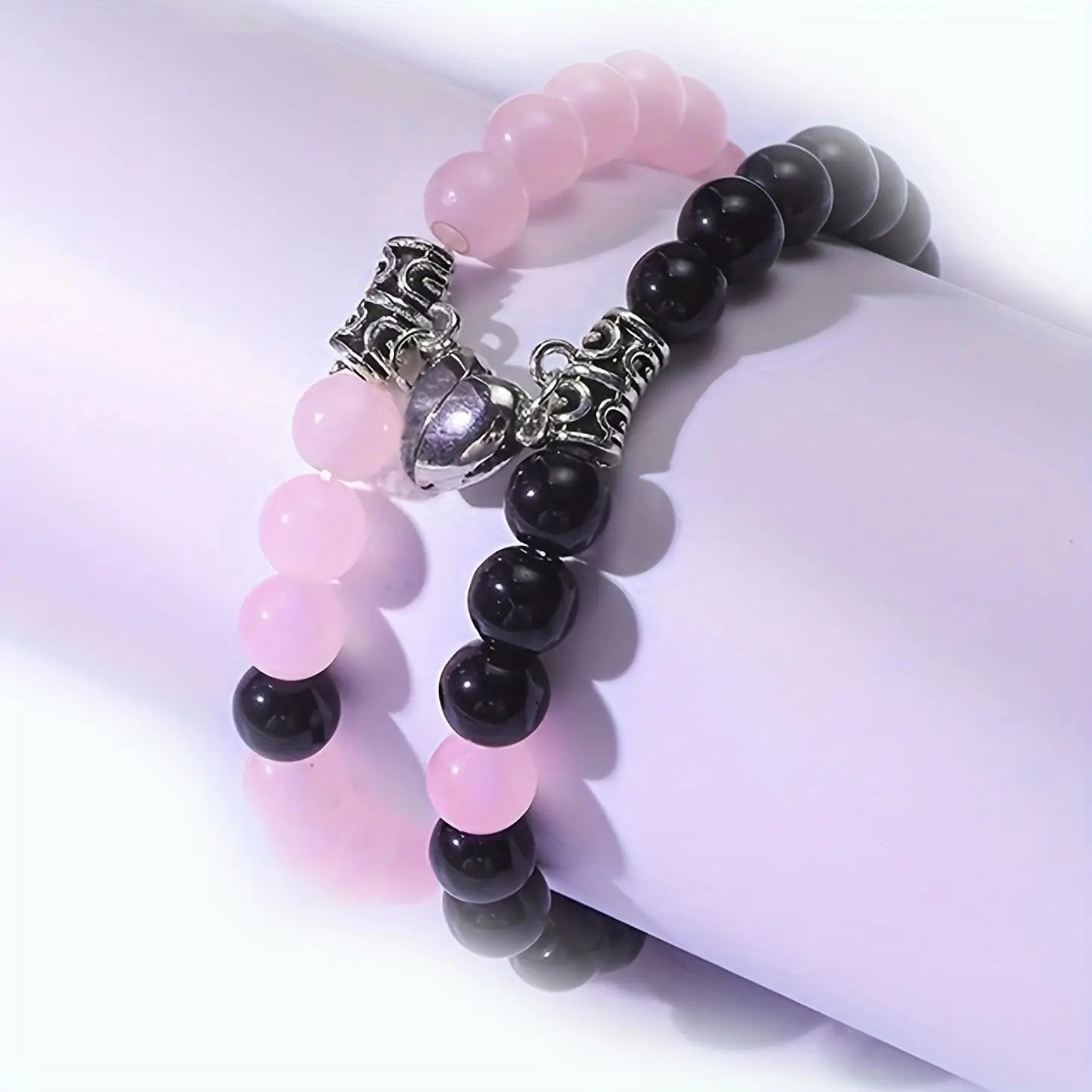 1Set Beads Bracelet For Lovers Natural Stone Distance Heart Magnet Couple Bracelets Friendship Fashion Jewelry Gift