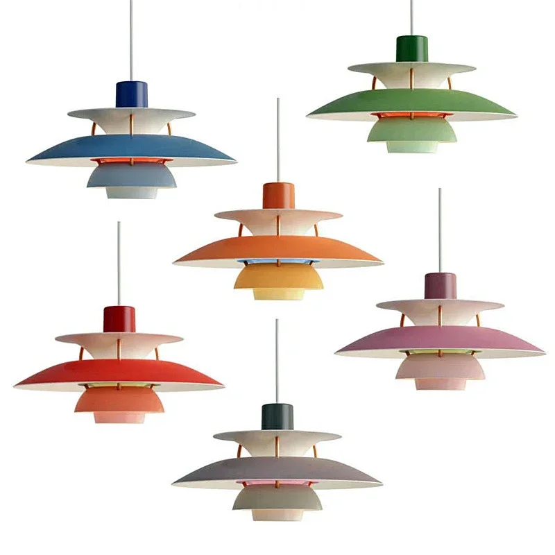 

Danish Designer LED Art Chandeliers Hanging Pendant Light Colorful Umbrella Lustre Suspension Live Room Table Kitchen Decor Lamp