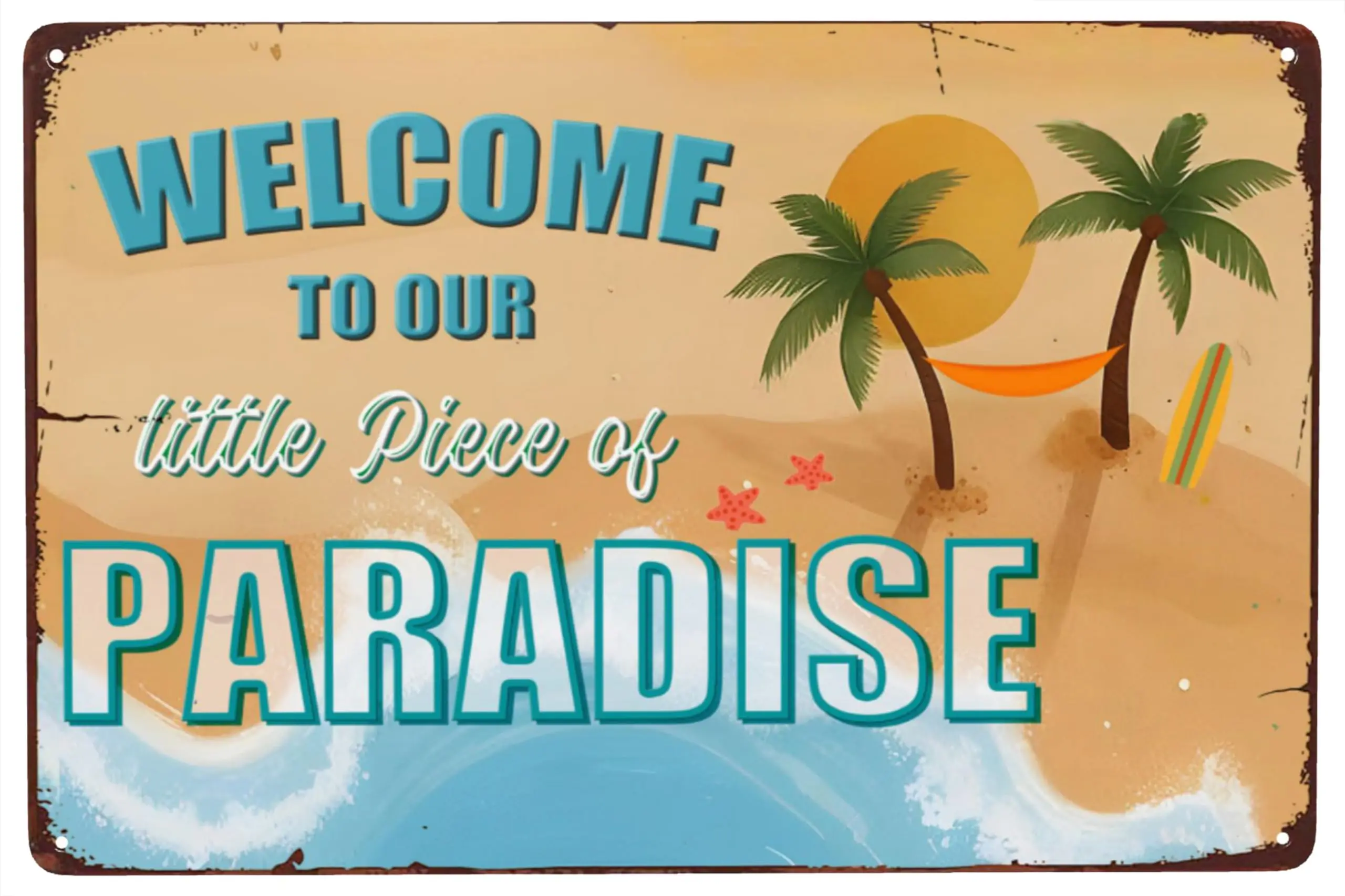 Patio Signs For Outside Pool House Decor Funny Beach Sign Welcome To Our Little Piece Of Paradise Metal Signs 12 x8 Inches