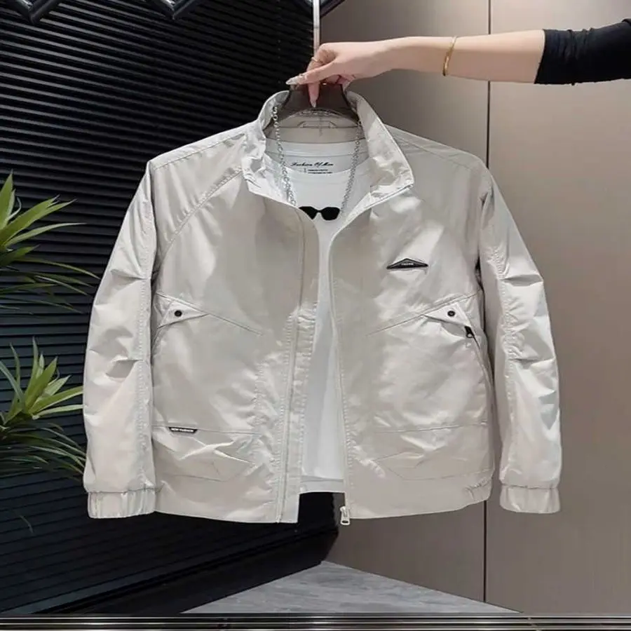 

Faionable Stand Collar Men's Jaet Casual American Sle Versatile Outerwear Windproof Polyester Youth Stand Fit Zi...