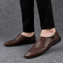 Mocasines informales de cuero genuino a la moda para hombre, zapatos planos transpirables suaves y cómodos, mocasines ligeros para hombre, zapatos de conducción