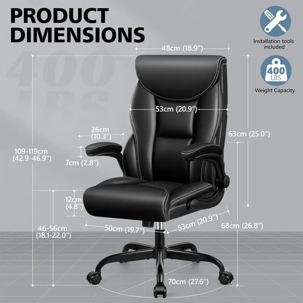 Office Chair Leather,Comfy PU Leather Home Desk Chair, High Back Swivel Computer Desk Chairs with Rocking Function (Matte Black)