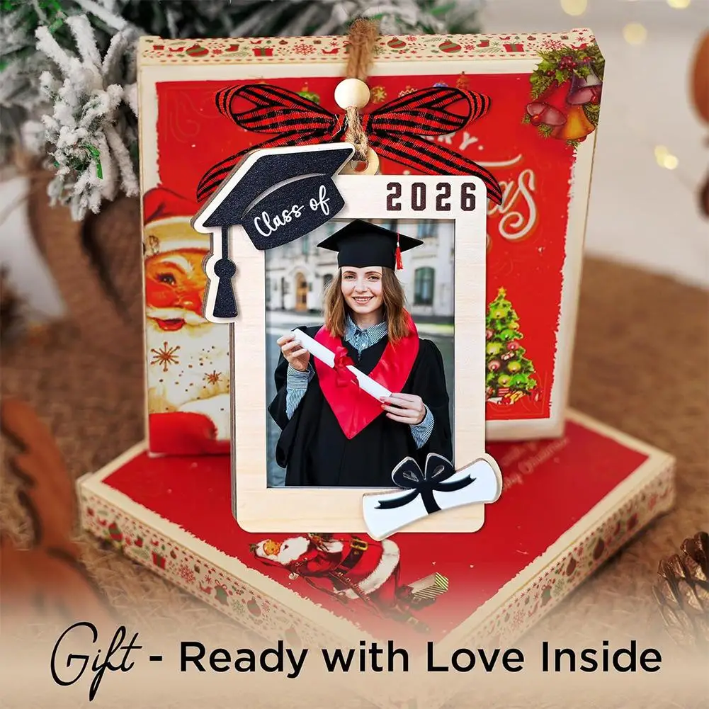 Graduation 2026 Hanging Photo Frame Wooden Ornament With Bow Hanging Decoration For Graduation Gift Keepsake And Gifts