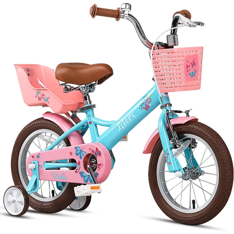 

Sasha Girls Bike 12-20 Inch Bike for Ages 2-13 Years Old Retro Vintage Style Bicycle with Doll Bike Seat Basket and Training Wh
