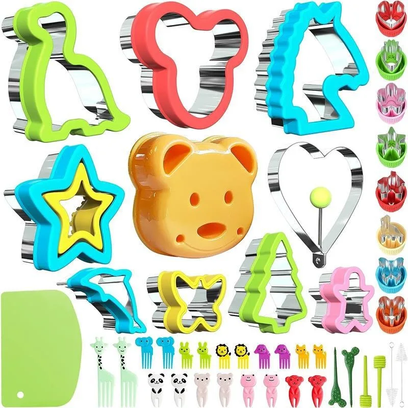 Sandwich Cutter Set for Children Kids Dinosaur Cute Bread Cookies Food Fruit Picker Fork Mold School Bento Lunchbox Accessories